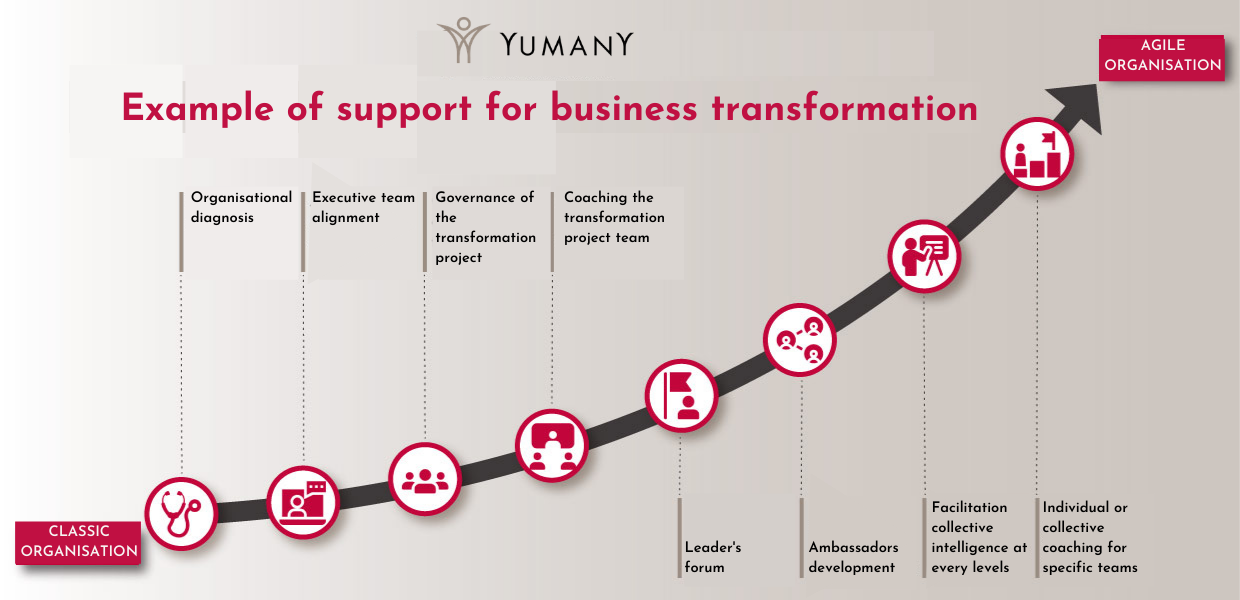 Example of a transformation support system (1) Yumany vous accompagne dans la transformation et la gestion de vos entreprises